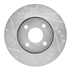 Ford Contour Brake Rotor (1) - Front Left - R1 Concepts - Drilled & Slotted - Silver - `98-`04